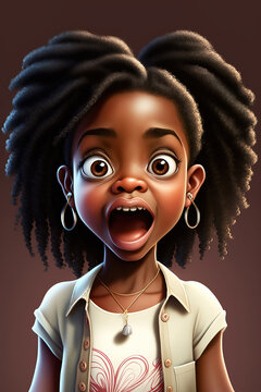 amazed and surprised wow expression african american girl portrait - Generative AI