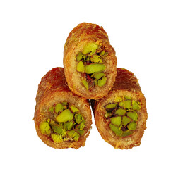 turkish, arabic sweetsBaklava sweets with pistachio, isolated on a white background
