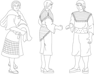 Fototapeta na wymiar Sketch vector illustration of people silhouettes in traditional clothes