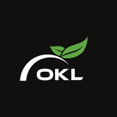 OKL letter nature logo design on black background. OKL creative initials letter leaf logo concept. OKL letter design.