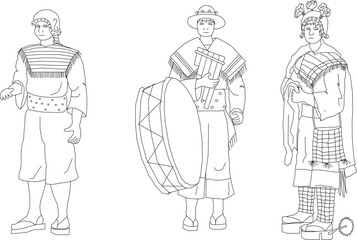 Fototapeta na wymiar Sketch vector illustration of people silhouettes in traditional clothes