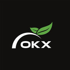 OKX letter nature logo design on black background. OKX creative initials letter leaf logo concept. OKX letter design.