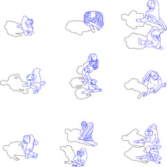 Vector sketch of a silhouette illustration of a person walking with his shadow