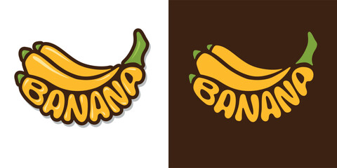 Fresh banana fruit typography sign. Hand drawn banana word lettering for logo, label, badge, emblem. Glossy colorful sticker. Vector illustration.