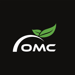 OMC letter nature logo design on black background. OMC creative initials letter leaf logo concept. OMC letter design.
