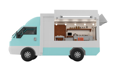 Food trucks cartoon vans for street food selling.