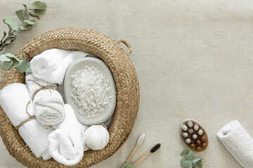 Spa composition with personal hygiene items, body care concept.