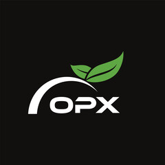 OPX letter nature logo design on black background. OPX creative initials letter leaf logo concept. OPX letter design.
