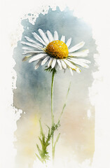 Chamomile on white paper, mystical, watercolor style, hand drawn, abstract. Generative AI.