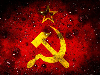 Naklejka premium Double exposure on creepy soviet flag. Basemap or background use. Double exposure creative hologram.