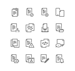 Set of documents and paperwork icons, office work, document flow, contract, file folder and linear variety vectors.