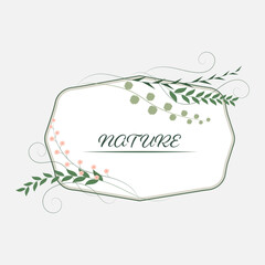 Floral Frame with Leaves and Flowers, Foliage, Sticker, Nature, Vintage, Vector
