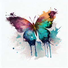 Watercolor butterfly splash background. Generative AI