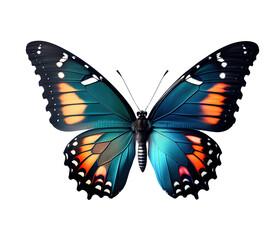 Obraz na płótnie Canvas Very beautiful blue orange butterfly with spread wings isolated on a transparent background. AI generated.