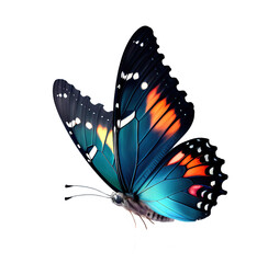 Very beautiful blue orange butterfly in flight isolated on a transparent background. - 573479109