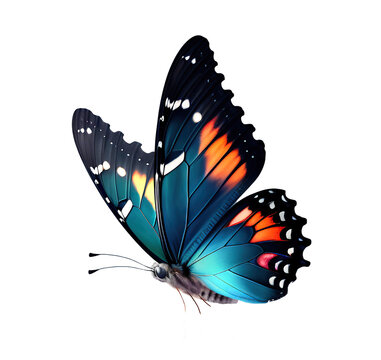 Fototapeta Very beautiful blue orange butterfly in flight isolated on a transparent background.
