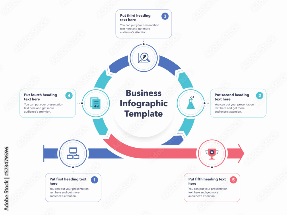 Poster business infographic template with five colorful steps. modern diagram with flat colorful icons.