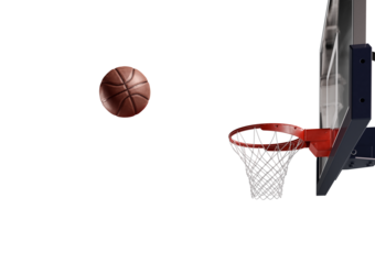 Basketball scene of a orange ball that is entering the basket. 3d rendering