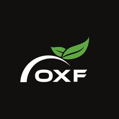OXF letter nature logo design on black background. OXF creative initials letter leaf logo concept. OXF letter design.

