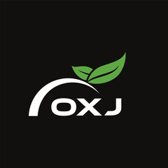 OXJ letter nature logo design on black background. OXJ creative initials letter leaf logo concept. OXJ letter design.
