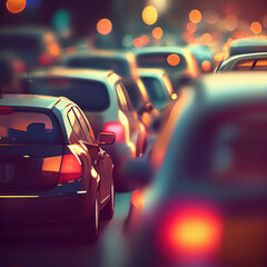 Obraz na płótnie Canvas Traffic jam, blurred bokeh background - AI generated image