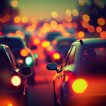 Traffic jam, blurred bokeh background - AI generated image