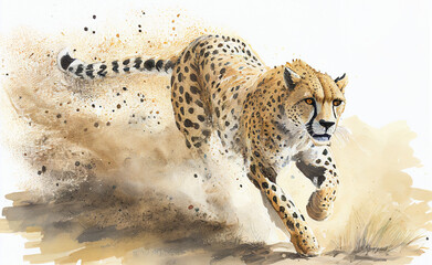 Cheetah running watercolor style painting created with generative AI 3