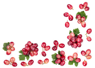 pink grapes isolated on the white background with copy space for your text. Top view. Flat lay pattern