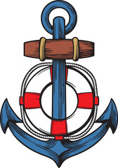 Anchor and lifesaver Color. Vector illustration.