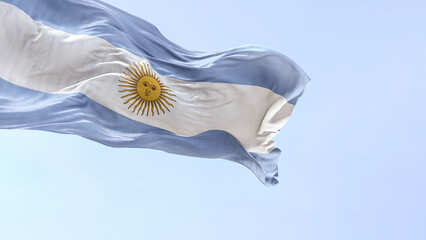 The Argentine flag fluttering in the wind on a sunny day