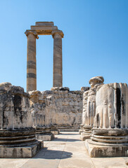 Fototapeta na wymiar Didyma Apollo Temple, one of the most important prophecy centers of the ancient world, is located in the city center of Didim district of Aydın Province