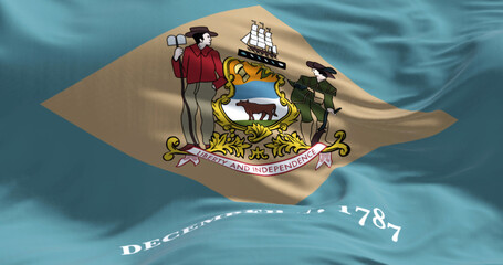 Close-up view of the Delaware state flag fluttering