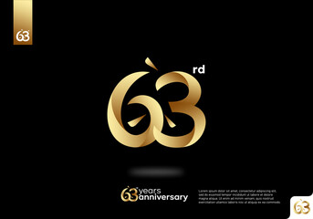 Number 63 gold logo icon design, 63rd birthday logo number, 63rd anniversary.