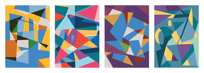 Set of creative geometric cards. Abstract geometry grid patterns