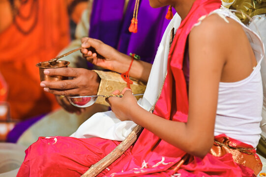 Upanayana Worship. Maharashtra Hindu brahmin ceremony and rituals. Maunj pooja. Worship For Boy Brahmin.