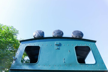 closeup of a disused old locomotive