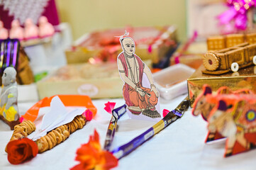 Sweet table in Upanayana Pooja. Worship For Boy. Boy Brahmin. Hindu worship. Maharashtra culture. Maharashtra ceremony. Upanayana Ceremony. Maunj Ceremony 