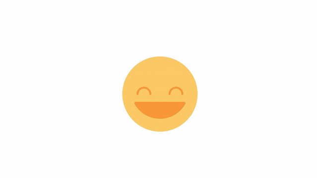 Animated small happy emoticon. Flat cartoon style icon 4K video footage. Excited emotion. Smiling face expression color illustration on white background with alpha channel transparency for animation