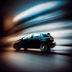 Fototapeta na wymiar Car racing at high speed, blurred background - AI generated image