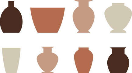 Ceramic pots, vector. Ceramic pots made of clay of different colors.