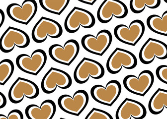 Seamless background with gold and black hearts