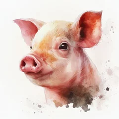 Fotobehang pig , animal, watercolor illustration isolated on white background, generative ai © vladischern
