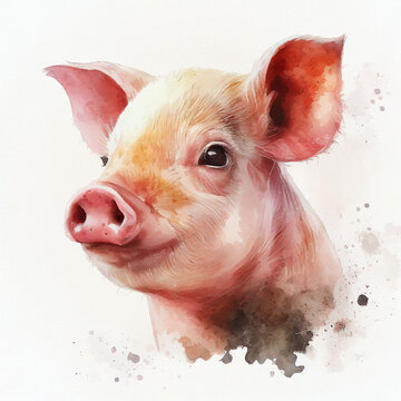 pig , animal, watercolor illustration isolated on white background, generative ai