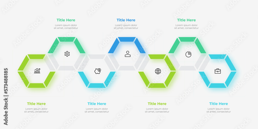 Wall mural seven hexagons arranged in a row. infographic elements. timeline business development process