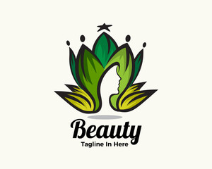 women green crown princess art beauty logo symbol design template illustration