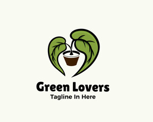 Love green plant logo design template illustration