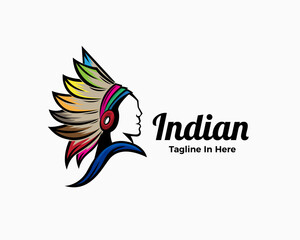 indian head art mascot warrior drawn art logo design template illustration