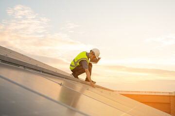 Engineer working on checking equipment in solar power plant,Technology solar energy renewable.