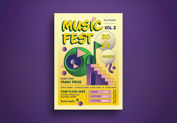 Yellow Psychedelic Music Fest Flyer Layout