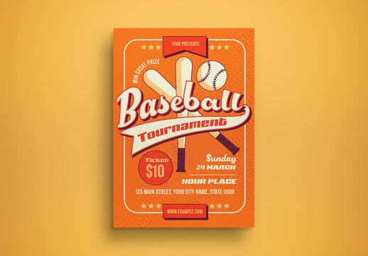 Orange Modern Baseball Tournament Flyer Layout